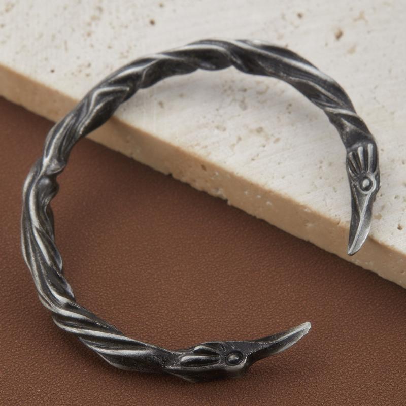 Men's Retro Heavy Industry Design Black Patterned Open Bracelet, Personalized and Creative Holiday Party Accessories