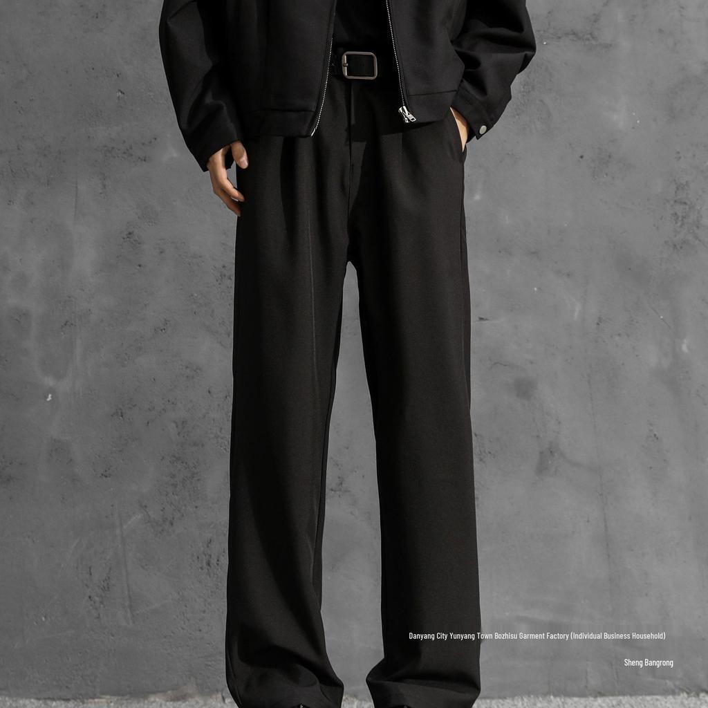Men’s High-Waisted Black Loose-Fit Straight-Leg Dress Pants – New Autumn Casual.