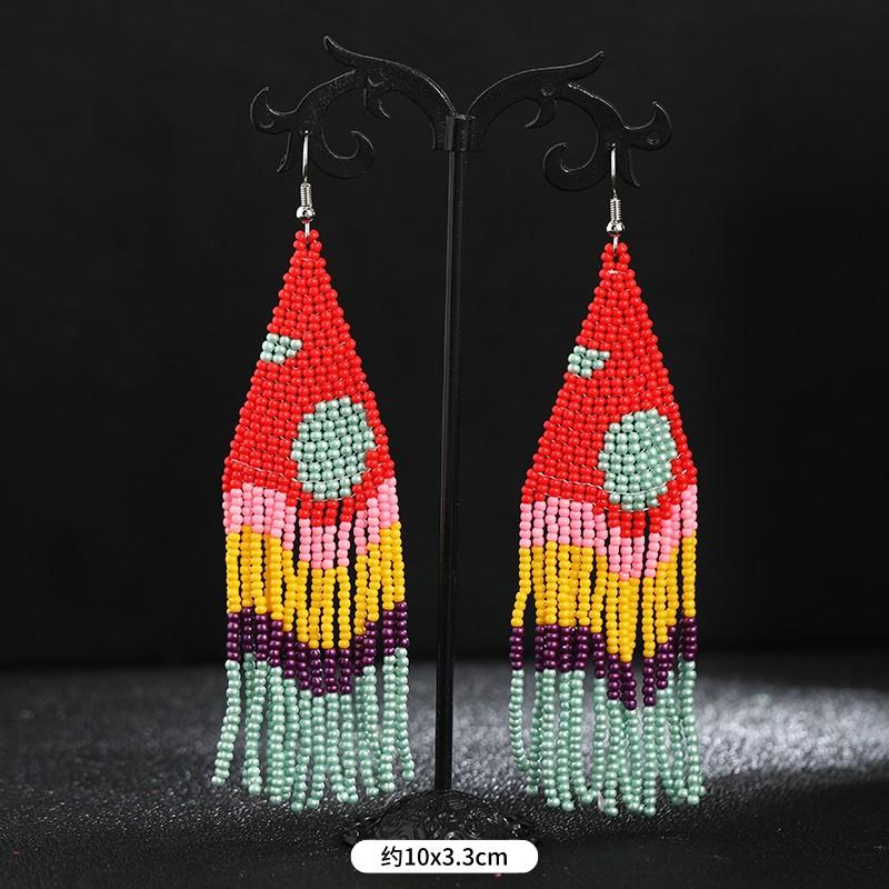 Hand-woven Bohemian Floral Ethnic Style Fringed Earrings Niche Personality Retro Color Earrings Tide