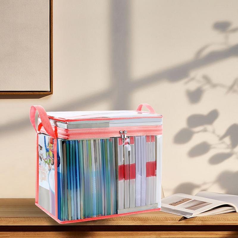 Transparent Books Storage Bag Handle Stackable Document Collection Container Foldable Waterproof Tutorial Bag Storage Bag
