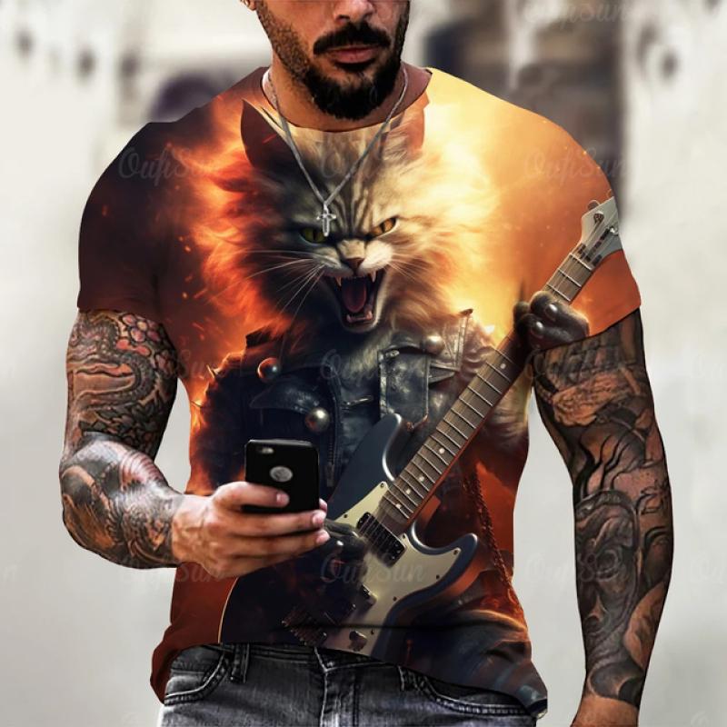Samurai Cat O-Neck Men's Shirts Summer Male 3d Print Short Sleeve T Shirts Oversized Man Casual Top Tees Daily Animal Clothing
