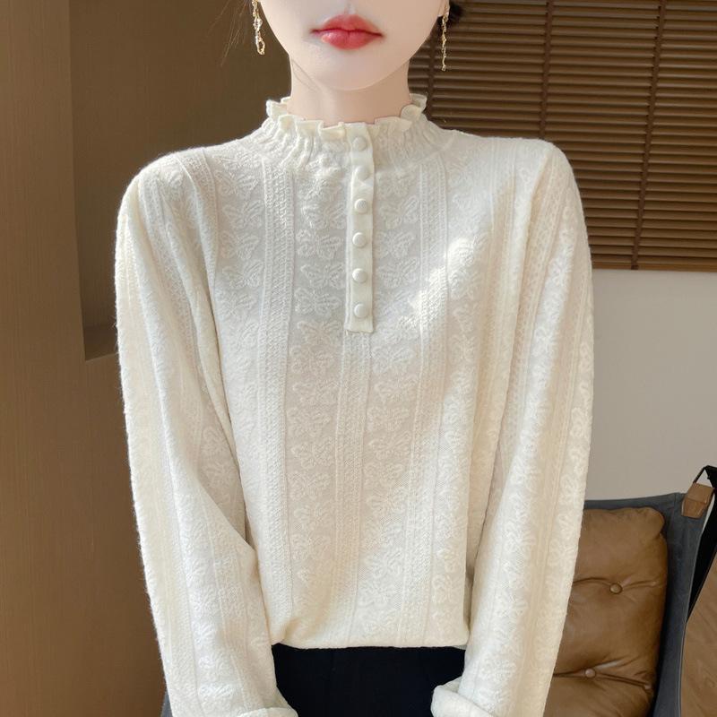 

Женский вязаный свитер свободного кроя с кружевным воротником, 2025: Дизайн «Лист лотоса» для похудения на осень/зиму Extra Large белый