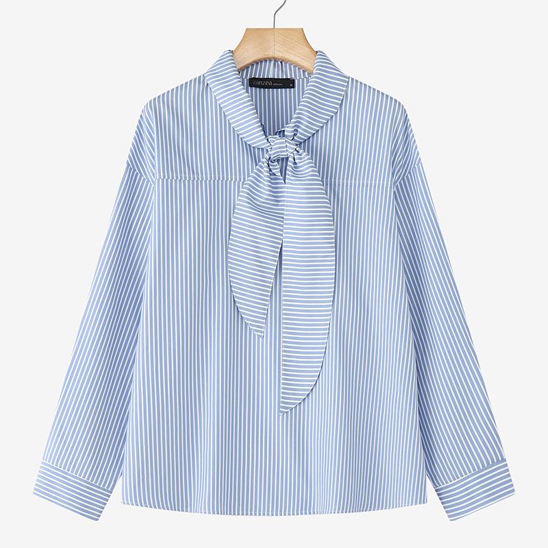 

ZANZEA Женская повседневная блузка в полоску с круглым вырезом и длинным рукавом 4XL синий