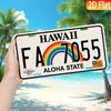 Hawaii License Plate Sign -  Aluminum Wall Decor, , Aloha State Car Plaque with Rainbow & Tropical Design, Perfect for Home, Bar