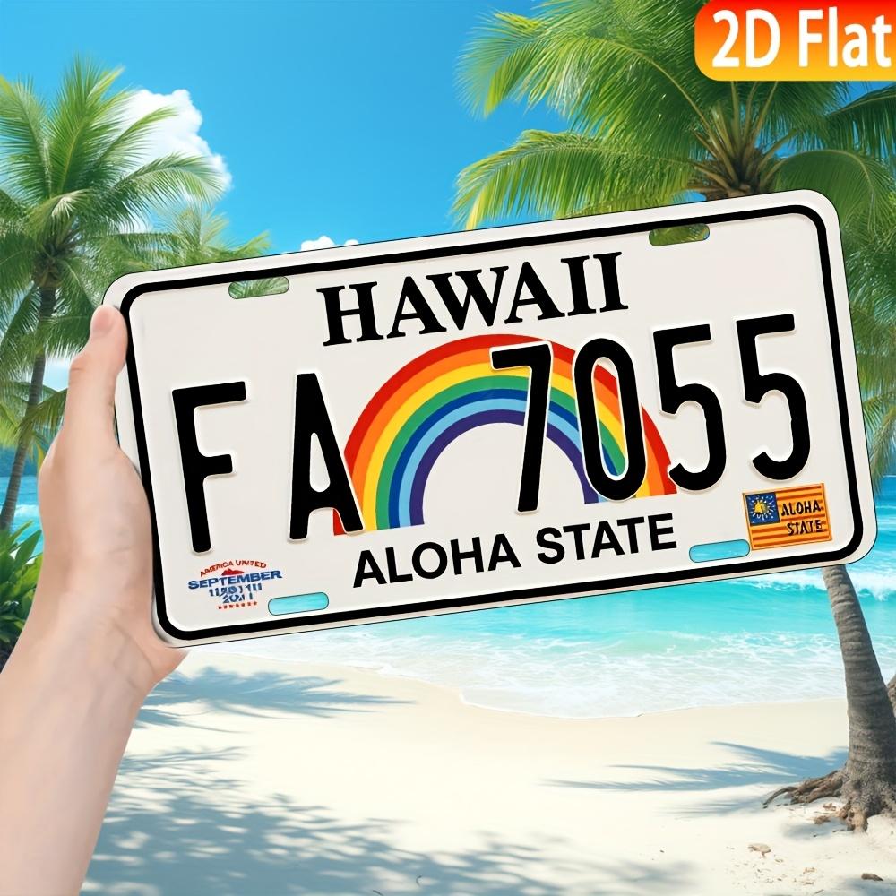 Hawaii License Plate Sign -  Aluminum Wall Decor, , Aloha State Car Plaque with Rainbow & Tropical Design, Perfect for Home, Bar