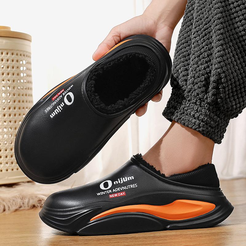 New Winter Men's Warm Slippers Cotton Slippers Outdoor Indoor Cotton Shoes Waterproof Mens Comfortable Home Bedroom Plush Slippers