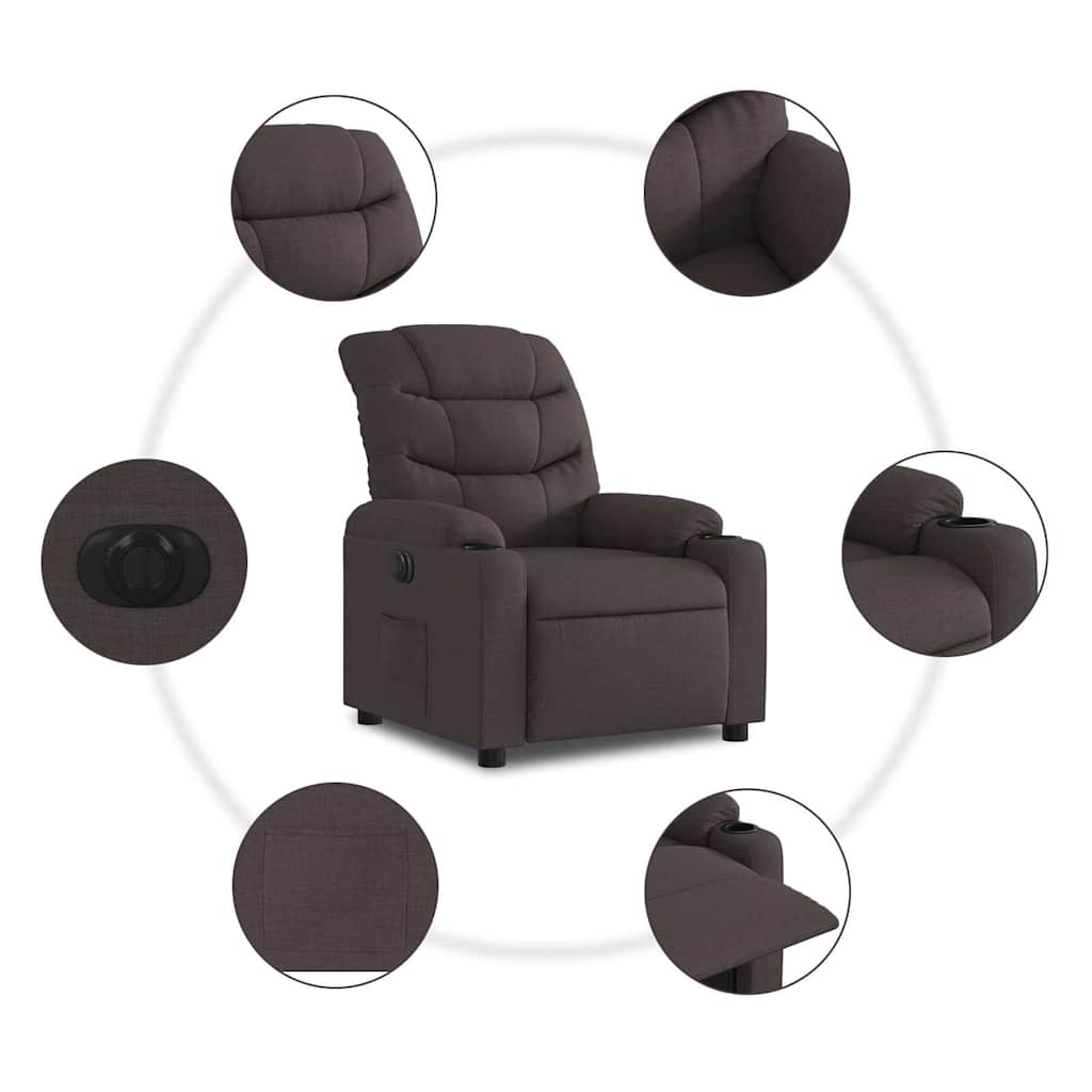 Electric Recliner Dark Brown Fabric