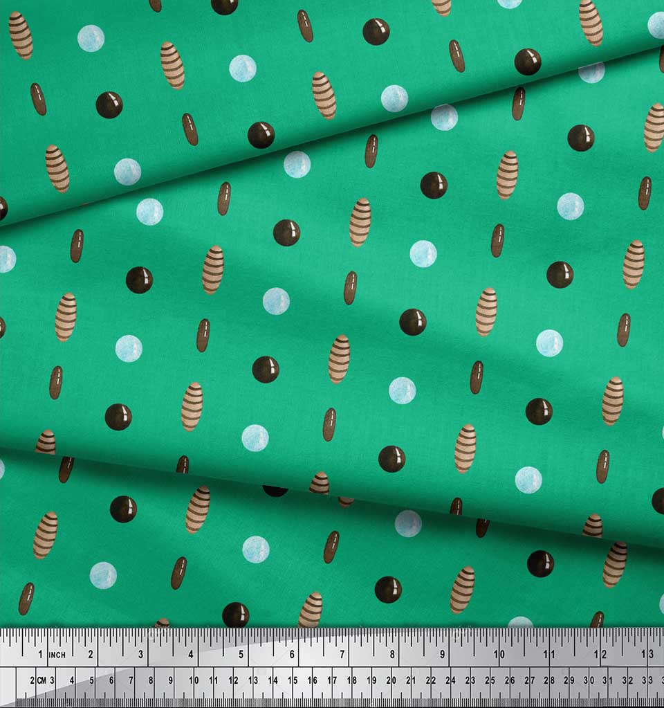 Soimoi Green Japan Crepe Satin Fabric Circle & Oval Geometric Print Fabric by the Metre 42 Inch