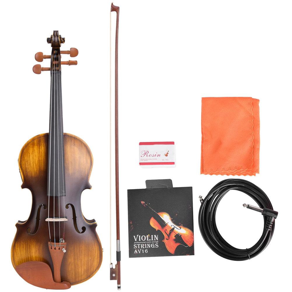 AV E310 Electro Acoustic EQ Violin Matte Finish Fiddle Kit with Case Rosin Bow Extra Strings