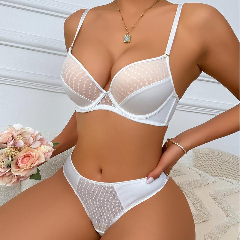 

Sexy underwear summer color contrast small breasts show big gathering underwear close breast anti-sagging upper support bra 75B білий