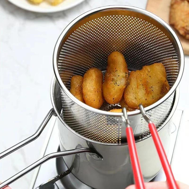 Stainless Steel Mini Fryer Pot Deep Pan Olecranon Type Diversion Port Pot Frying Pans Multifunctional Kitchen Fries Cooking Tool