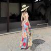 Island Vacation Style Printed Camisole Dress for Women, New Dopamine Style, Sexy Backless Body-hugging Dress