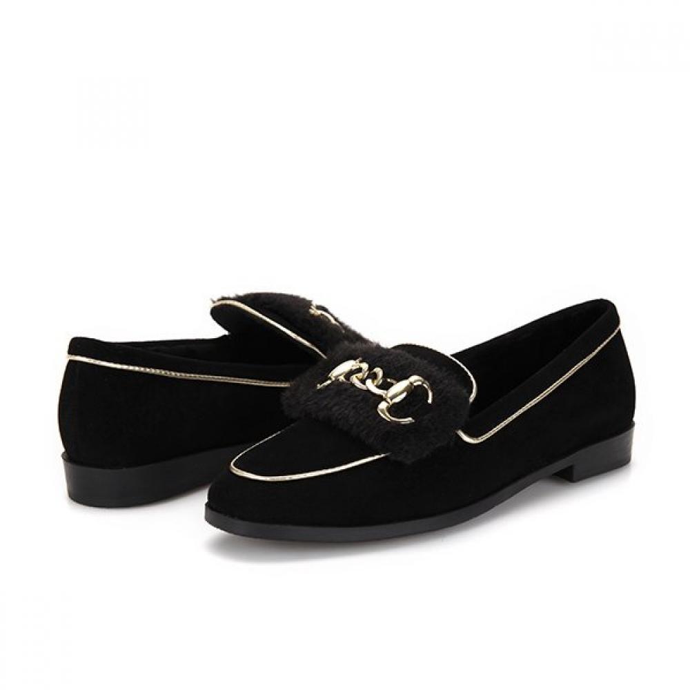 Barbara Suede Fur Gold Decoration Loafer Bbf554bk