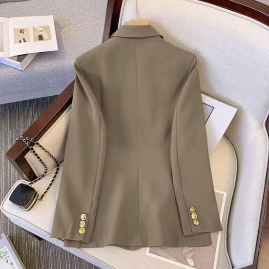 Dámské sako OL styl dojíždění volné jednobarevné dvouřadé dlouhé rukávy klopa zářez límec kapsy formální business kabát