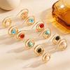1 Pair Women Earrings Hollow Spiral Design Multi-Color Faux Gemstones Inlaid Electroplated Earrings Jewelry Accessories