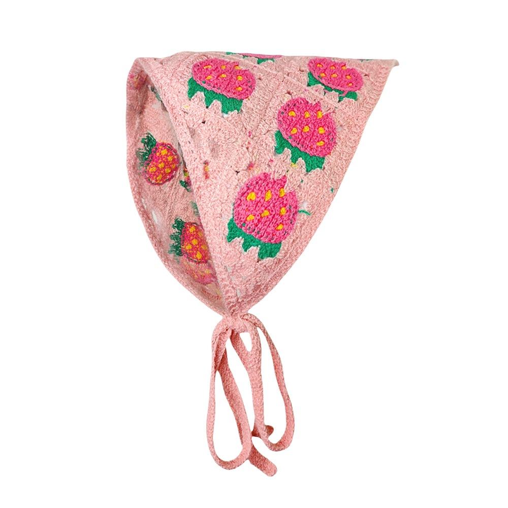 Fashion Knitted Headscarf Hat French Pastoral Style Triangle Headband Handmade Crochet Headband Towel Little Flower Headscarf