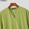 INCERUN Summer Men's V Neck Short Sleeve Texture Casual T-shirts Tops