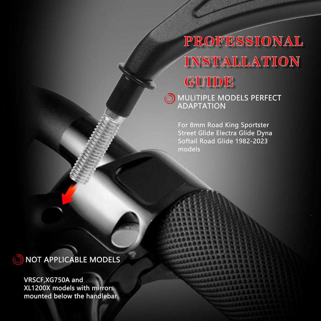 Motorcycle Rear View Mirrors For Sportster Road King Street Electra Glide Road Glide Dyna Softail 1982-2024 (Black)