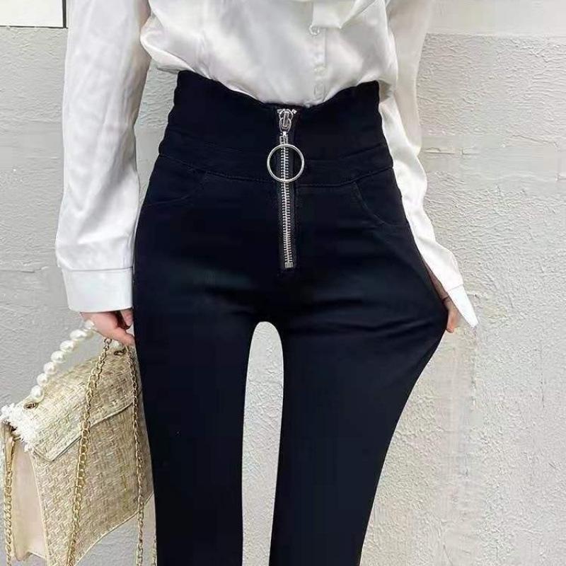 G Plus Women's Velvet Black High Waist Leggings - 2024 Autumn/Winter Collection