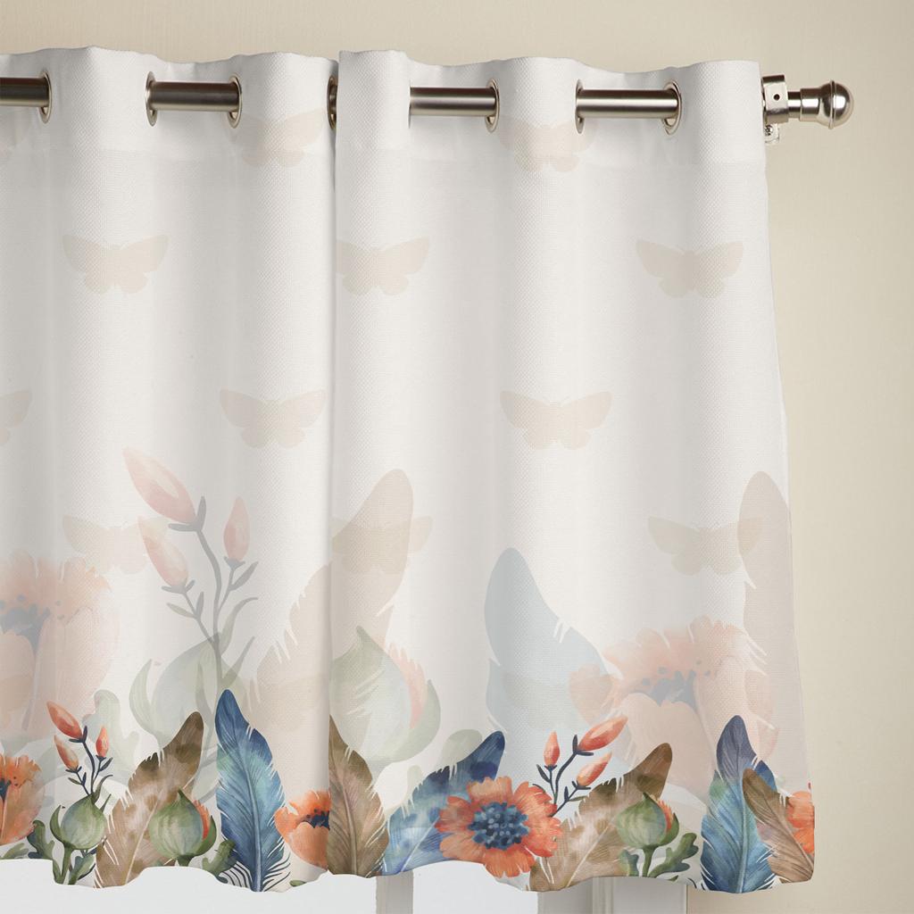 Bedroom Kitchen Curtain Autumn Flower Feather Butterfly Window Curtains Curtains for Living Room Decorative Items