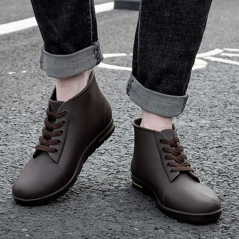 Man Shoes Low Short Warm Ankle Rain Boots for Men Chef Kitchen Cooking Winter Big Size Galoshes City Original Mud Outdoor