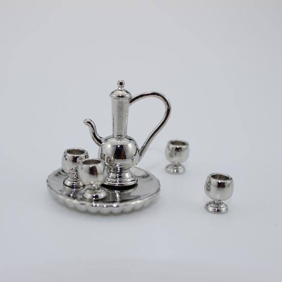 1:12 Gloss Miniature Cups Kettle Plate Tea Set Simulation Model Doll Accessories