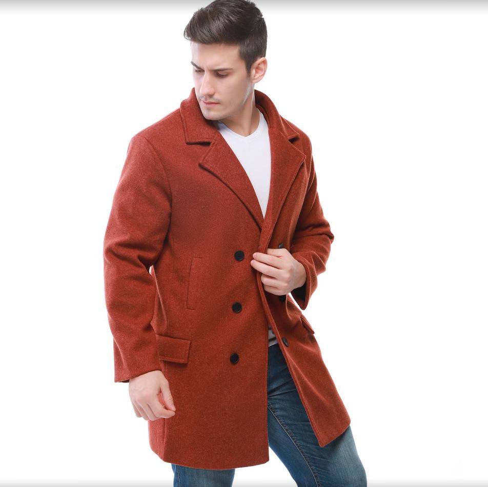 2020 Winter Mid-length Double-breasted Men's Lapel Woolen Trench Coat