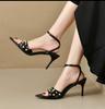 Summer Retro Rivet Peep Toe Women Sandals Fashion Buckle Strap Thin High Heels Stripper Shoes Mujer Banquet Dress Shoes