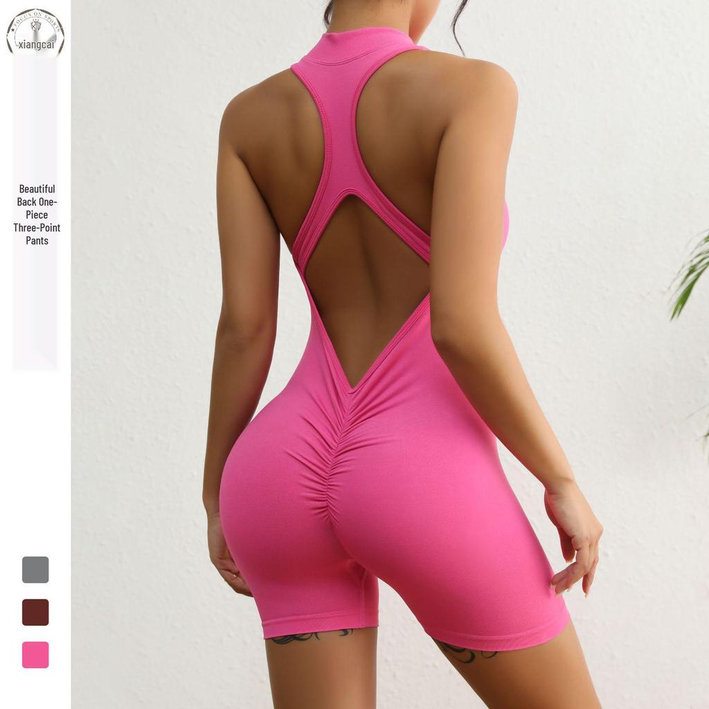 Y2K Zipper Back V-Peach Hip Sports Yoga Jumpsuit
