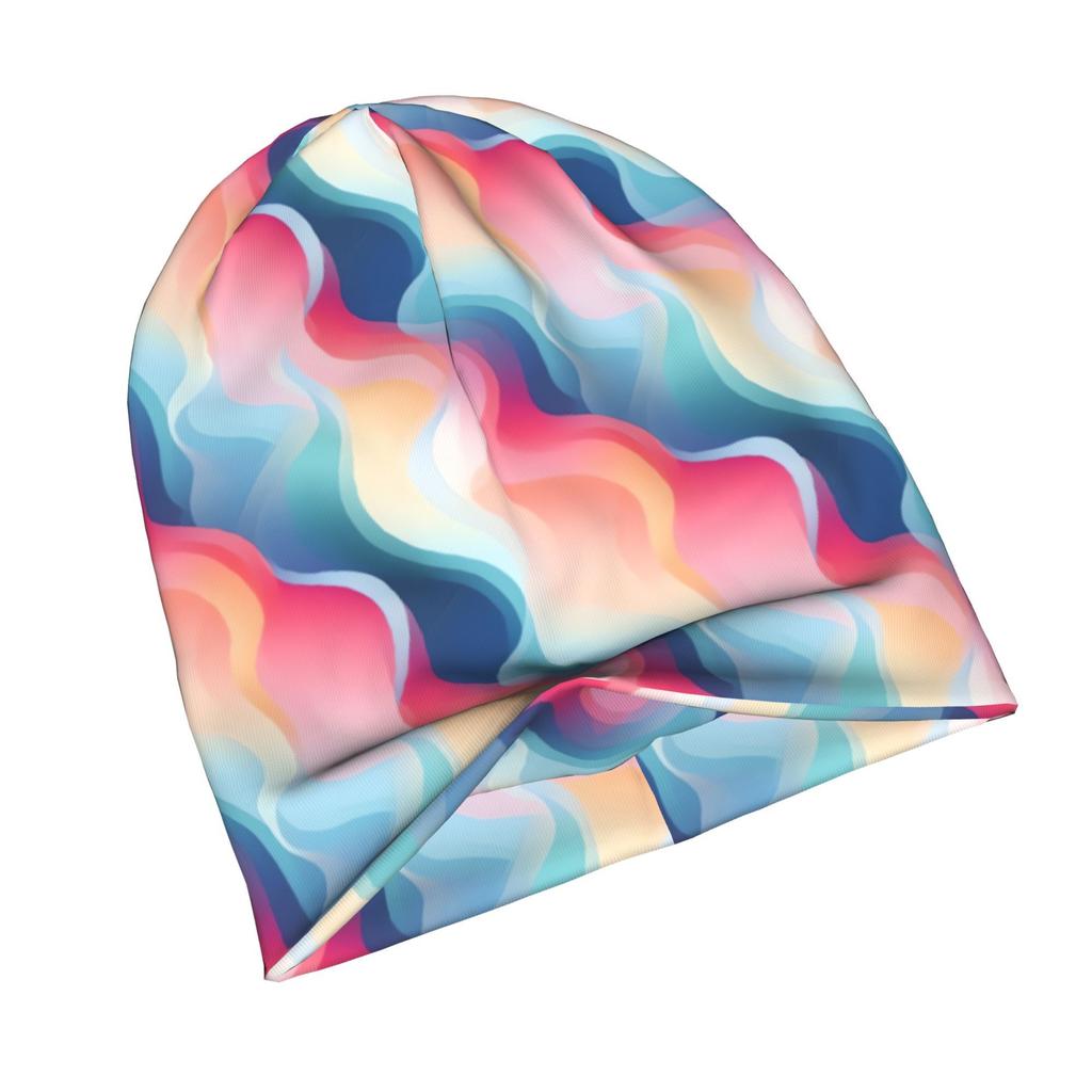 2D Flat Printing Colorful Aurora Wave Seamless Patterns Adult Knit Beanie with Style Fits Effortlessly into Seasonal Wardrobes and Pairs Well with Jac