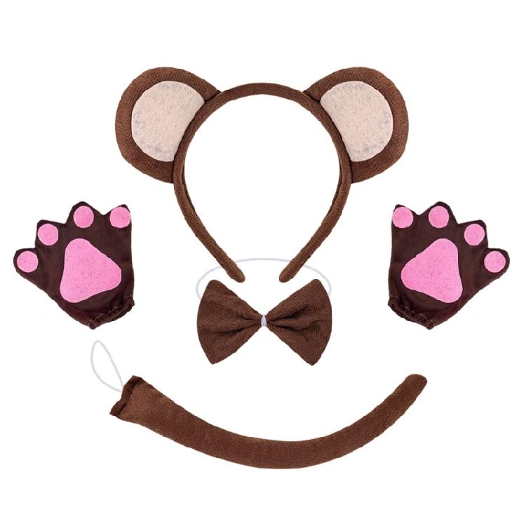 Halloween Monkey Costume Accessories Include Monkey Ear Headband Monkey Tail Bowtie Glove Skirt for Kid Boy Girl Cosplay