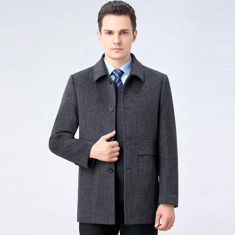 Autumn and Winter Middle-aged Men's Cashmere Coat Lapel Middle-aged Dad's Cashmere Liner Warm Jacket