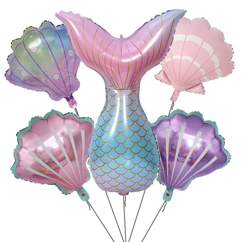 Mermaid Party Gradient Balloons Set: Tail & Large Shell Foil Balloons