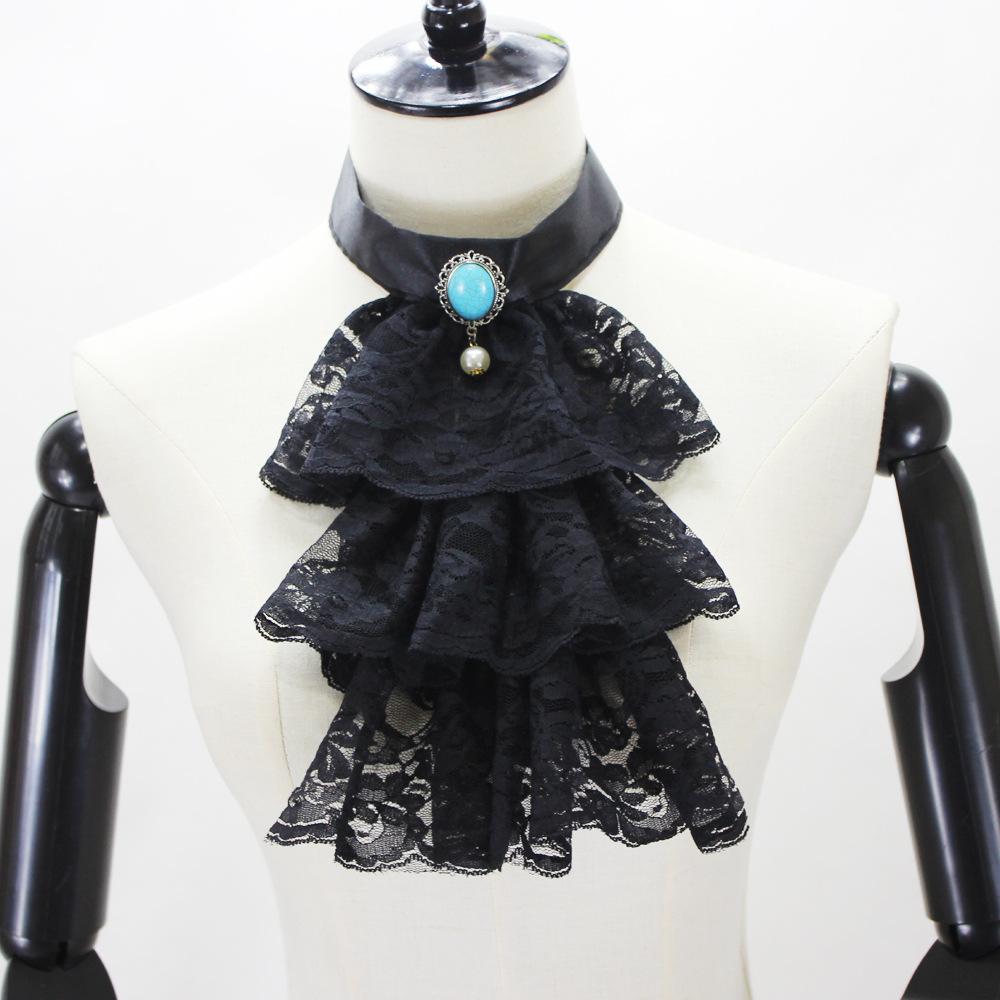 Halloween Party Ruffles Lace Fake Collar for Womens Elegant Layered Clown Cosplay Customes Detachable Collar Neck Collar