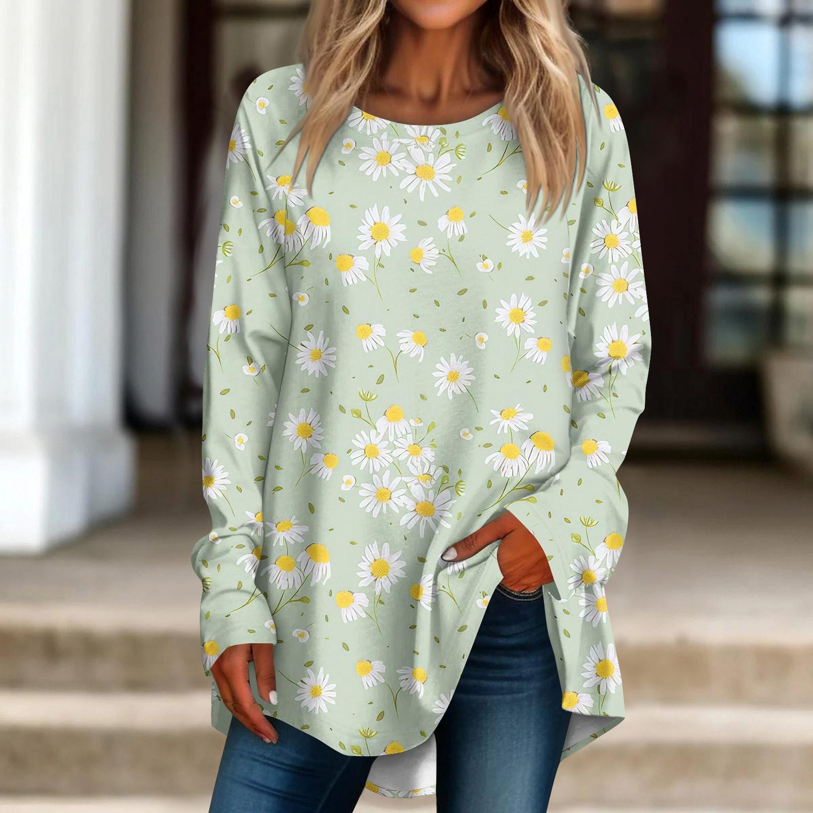 

Женская повседневная футболка больших размеров с длинными рукавами и круглым вырезом с принтом, верхний пуловер L