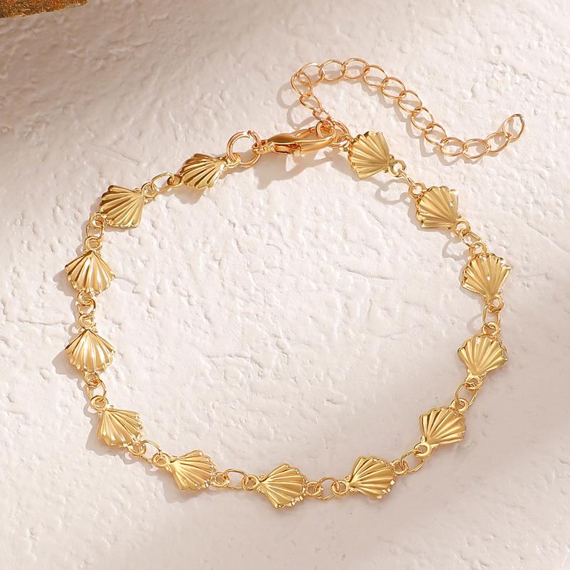 Vintage Fashion Metal Shell Beaded Bracelet for Women Minimalism Metal Geometric Temperament Hand Chain Marine Life Zircon Gift