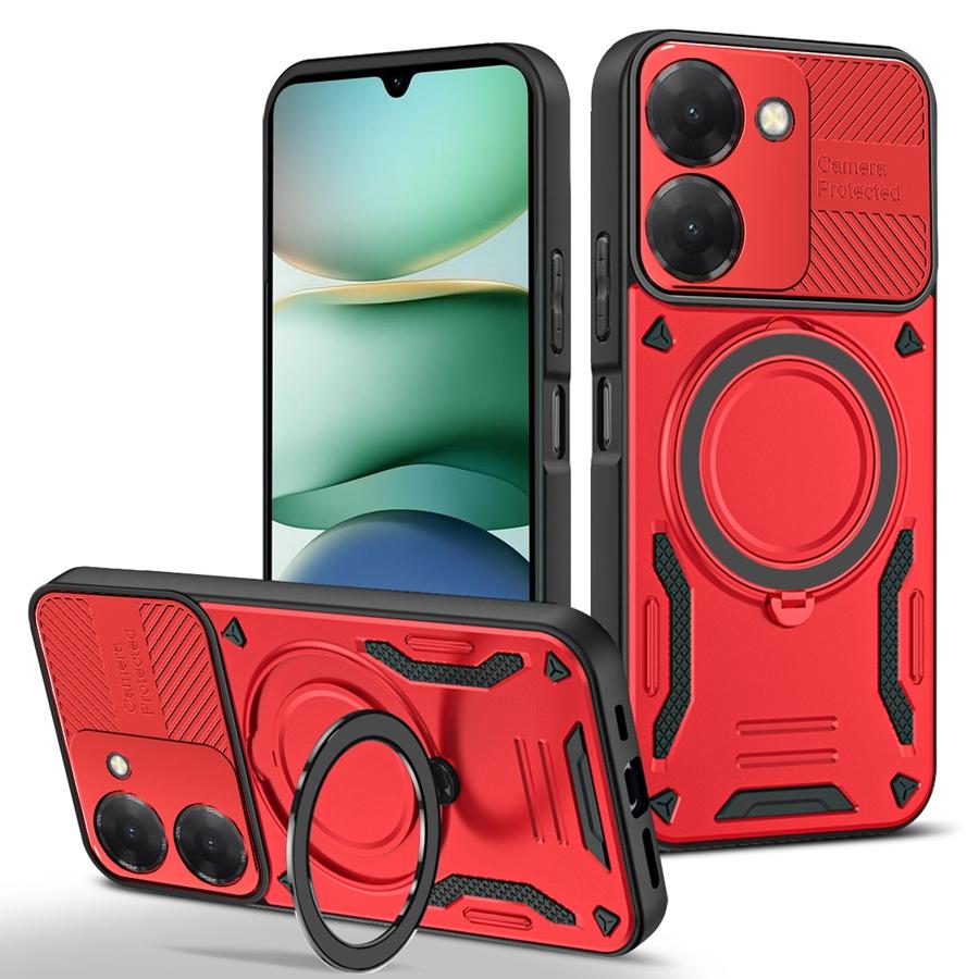 

Прочный ударопрочный магнитный чехол-броня для Xiaomi Redmi 15C 15 A5 14C Note 14S 14 13 Pro Plus 5G с держателем-кольцом для автомобиля Redmi Note 13 4G красный