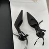 New Pointed Thin Heel Versatile Hollow High Heel Bow Sandals One Word with Light Heel Fashion Shoes