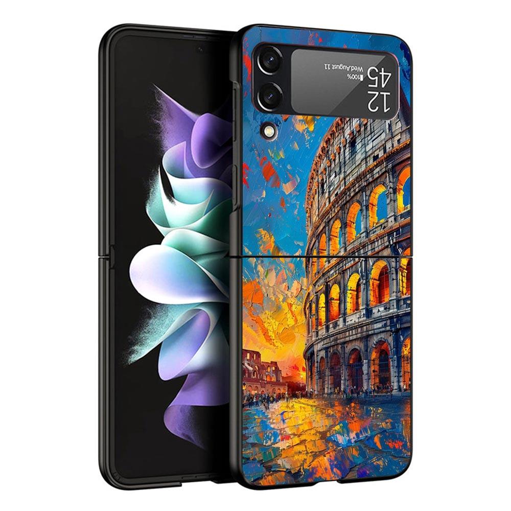 Roman Colosseum Black Phone Case For Samsung ZFlip7 ZFlip6 ZFlip5 ZFlip4 ZFlip3 5G Hard Protective Galaxy Z Flip 3 4 5 6 7