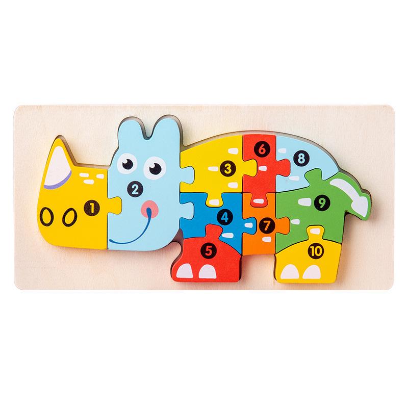 3D Wooden Buckle Puzzle: Educational Toy for Early Learning - Numbers, Transportation, and Animal Blocks