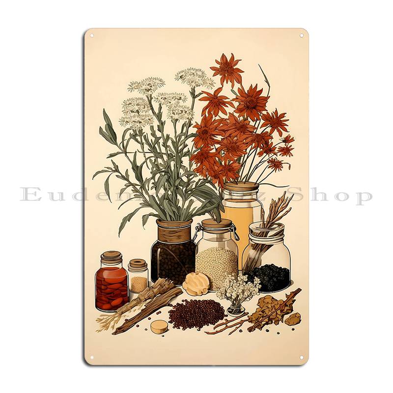 Vintage Ilustracja Botaniczna Zioła i Przyprawy Urzekająca Sztuka Metalowy Znak Kuchnia Garaż Plakat Malarstwo Druk Blaszany Znak Plakat