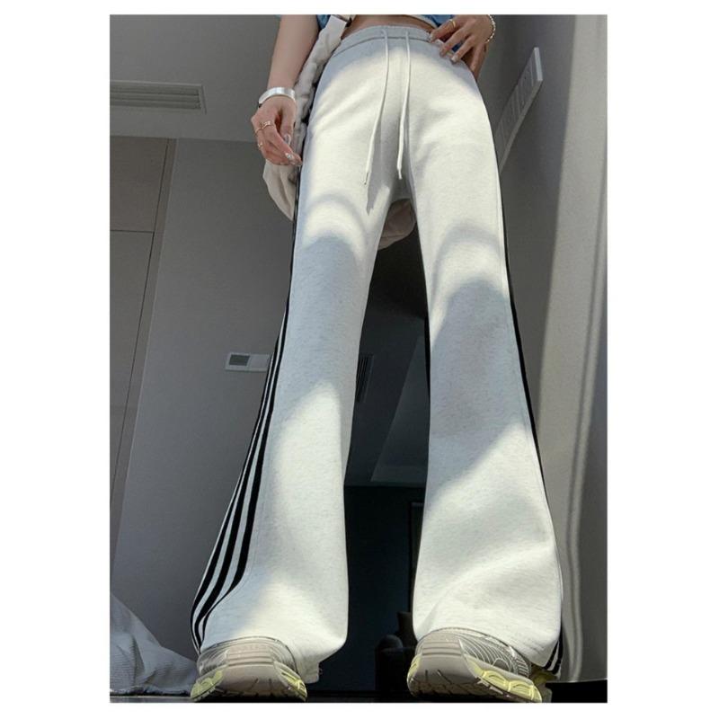 Slim Striped Splicing Micro Pants High Waist Casual Flare Pants for Women