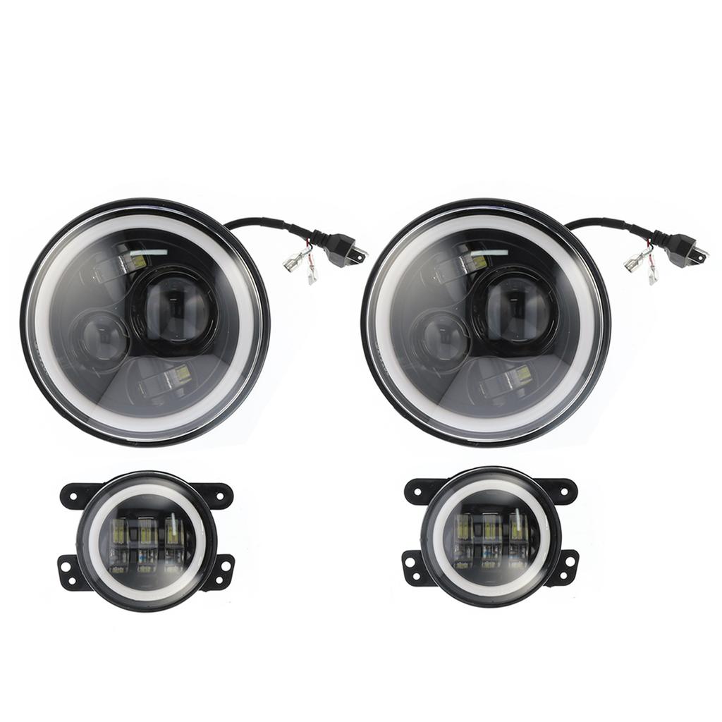 Halo LED Scheinwerfer Nebelscheinwerfer 4 in 1 Kombi-Kit Weiß Gelb Zweifarbig Passend für Jeep Wrangler JK 2007-2018