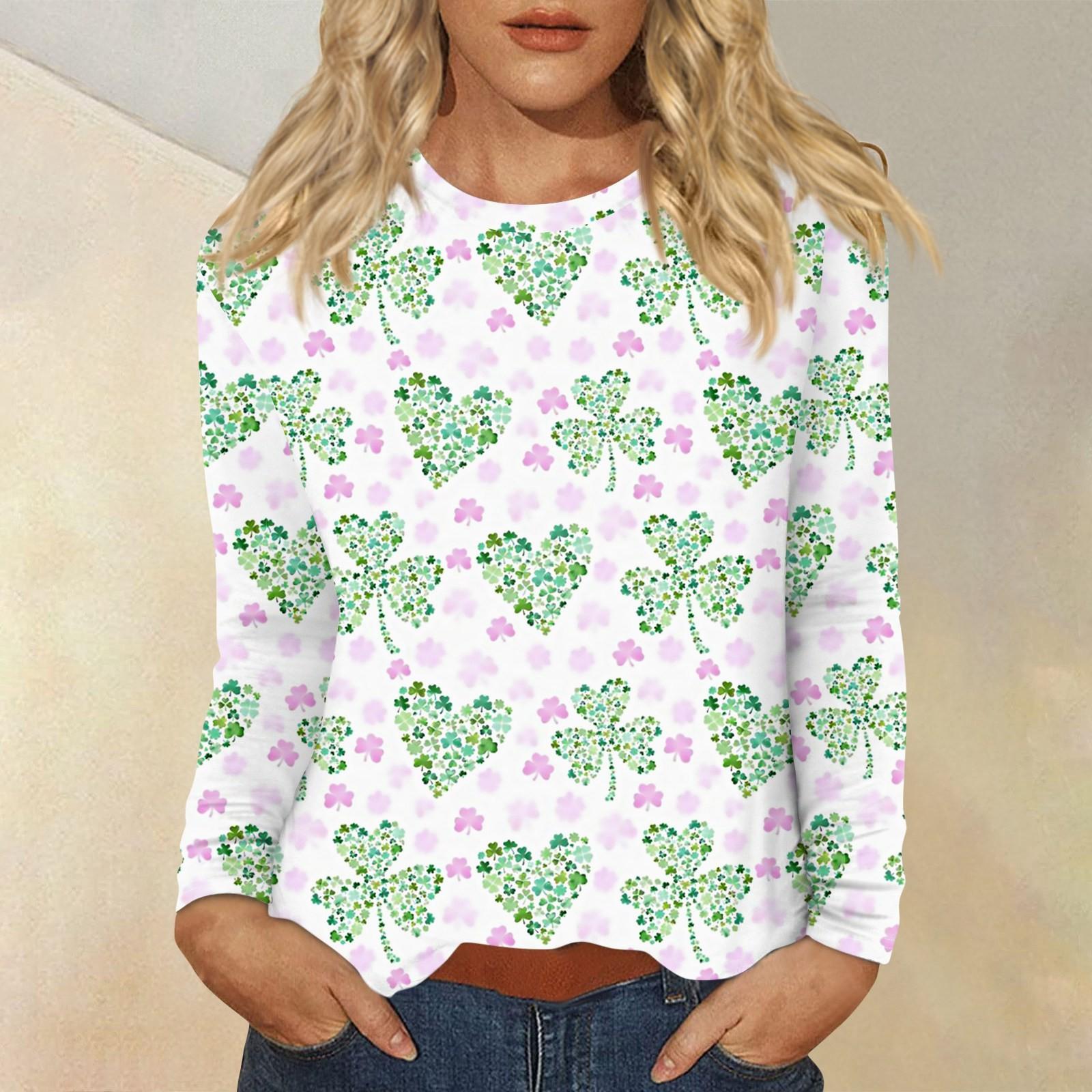 

Женская повседневная повседневная рубашка с длинным рукавом. Топ с круглым вырезом и принтом ко Дню Святого Патрика XL