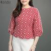 ZANZEA Women Casual Round Neck 3/4 Sleeve Loose Print Blouse