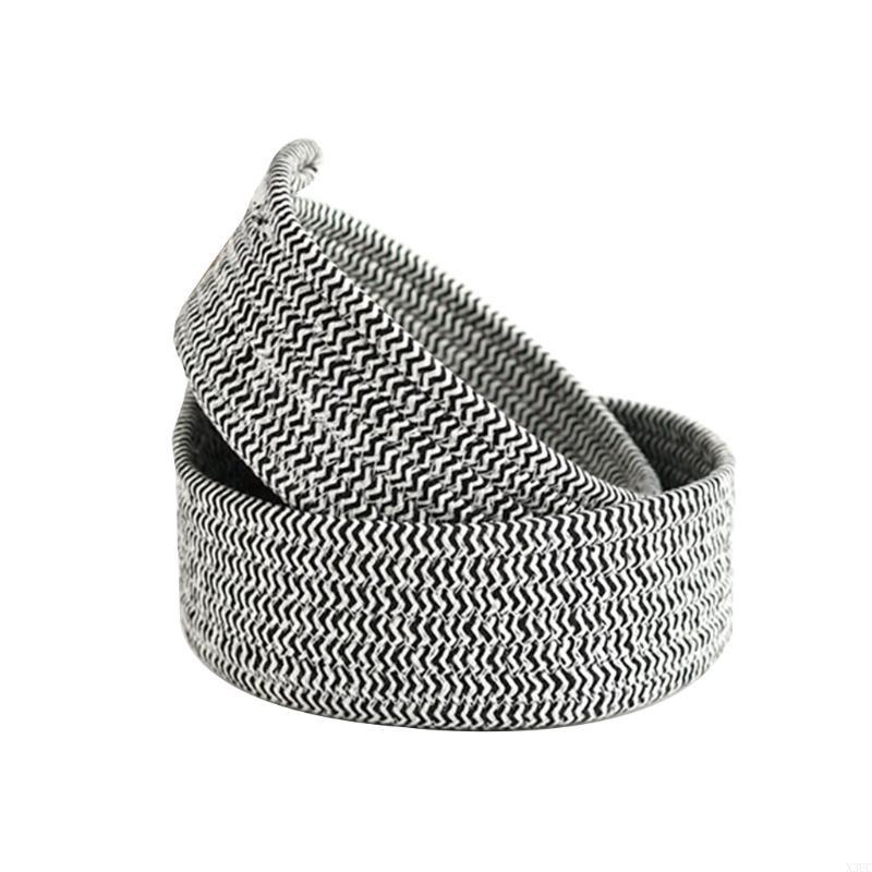2pcs Woven Storage Baskets Cotton Rope Bin for Baby Nursery Bathroom Bedroom Cosmetic Organizing X3UC