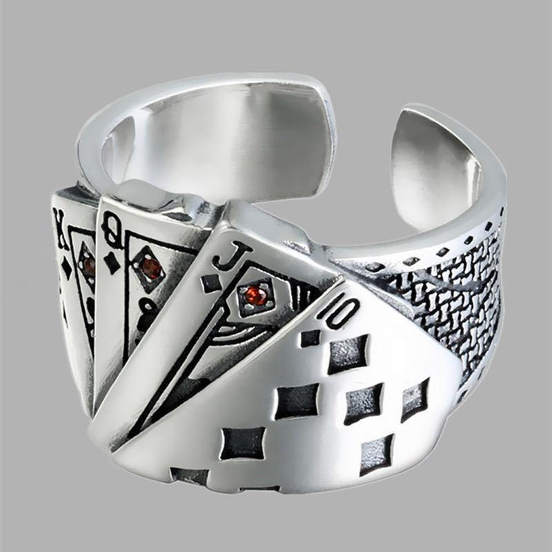 1PC Flush Playing Card Ring Men and Women Personality Domineering Retro Old Diamond Square Opening Ring