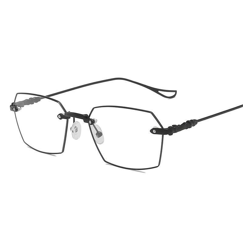 New Polygonal Literary Retro Frameless Edge-cut Glasses for Women Without Makeup, Anti-blue Light Flat Glasses