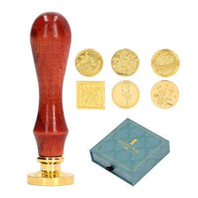 European Retro Wax Stamp Kit with Detachable 7 Vintage Stamp Heads Clear Engraving Wax Stamp Seals Kit for Envelope