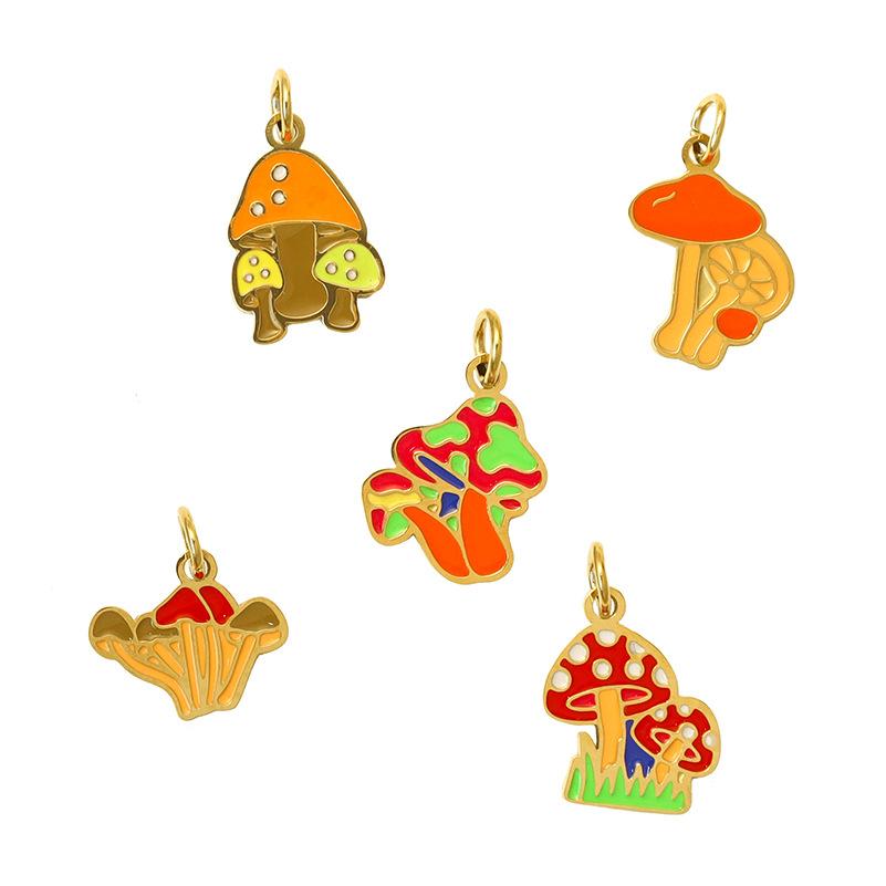 Summer On The New National Tide Does Not Fade Niche Dripping Oil Colored Mushroom Necklace Accessories Diy Design Pendant Female